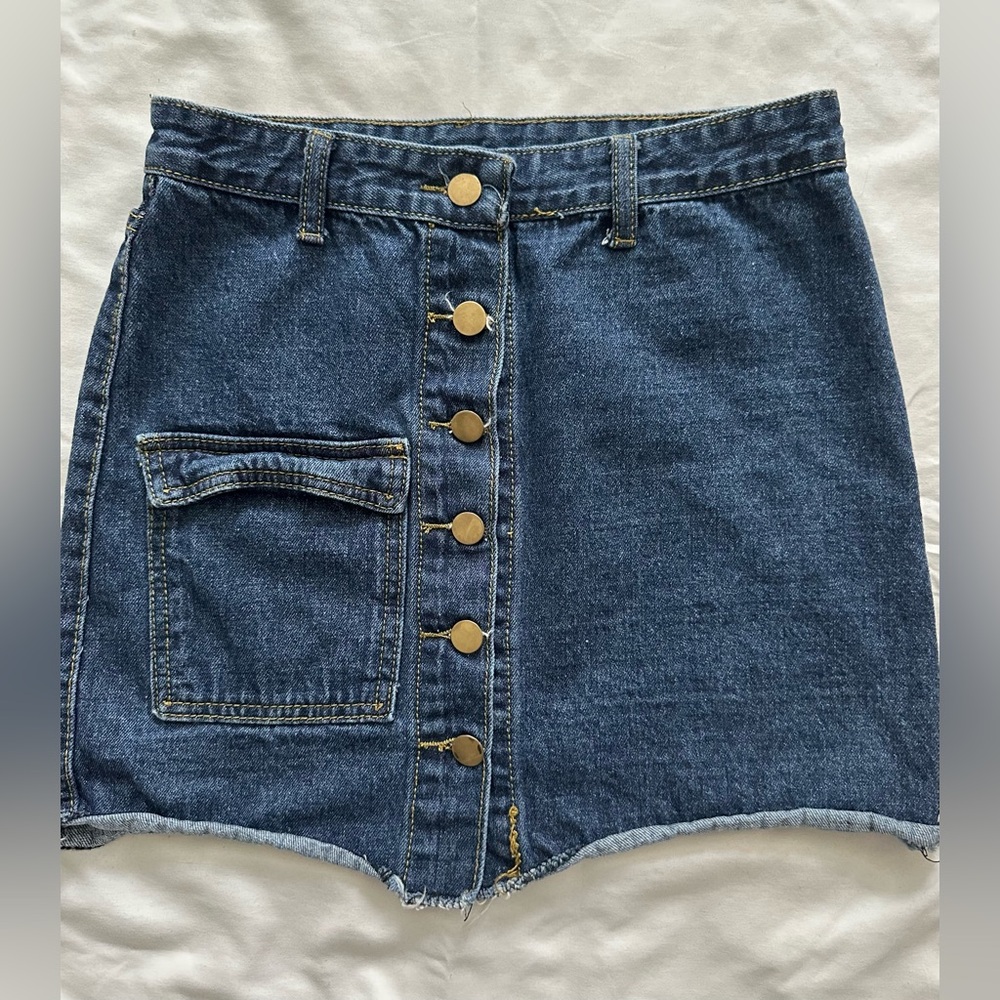 Denim Midi Button Front Skirt Size L - Small Fit